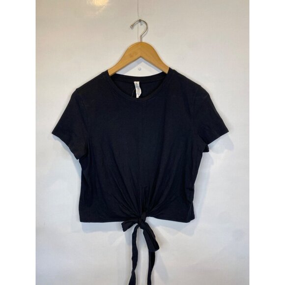 Lululemon 4 Black Short Sleeve Time To Restore Tie Front Crop Tee - Picture 3 of 8